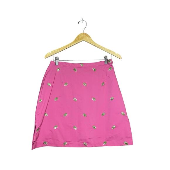 Vintage Karen Scott Hot Pink Knee Length Skirt Turtle Embroidery Size 8 - Picture 1 of 5